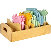 Organisateur de couvercles en bambou pour assiettes, support de rangement pour couvercles de contenants alimentaires avec 5 séparateurs ajustables, étagère de rangement de cuisine pour armoire et comptoir