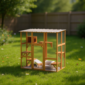 Maison pour chat en bois, mobilier d'extérieur pour animaux de compagnie, pour amis félins, avec toit en acier et porte coulissante - Product Image 2