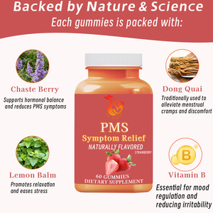 Gummies PMS haute puissance pour la santé des femmes : favorisent l'équilibre hormonal – Supplément de phosphore et extrait de curcuma - Product Image 3
