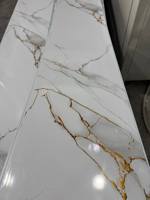 Panneaux muraux en PVC imperméables, lambris, grille de plafond, bande dorée et motif marbre blanc, panneaux de douche
