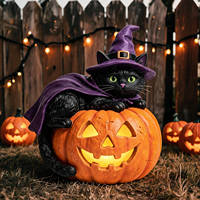 Décoration d'Halloween réutilisable en résine, chat noir et citrouille, idéale pour la maison, le bureau ou les fêtes – Meilleure vente