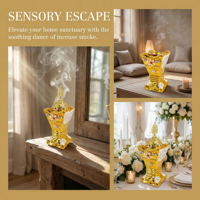 Brûleur d'encens en céramique dorée avec accents floraux en cristal, décoration artistique arabe et chinoise pour le yoga, la méditation, l'aromathérapie et le spa