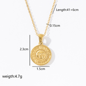 Penjualan terlaris grosir baja tahan karat 18K perhiasan emas kalung liontin cakram koin bunga matahari - Product Image 5