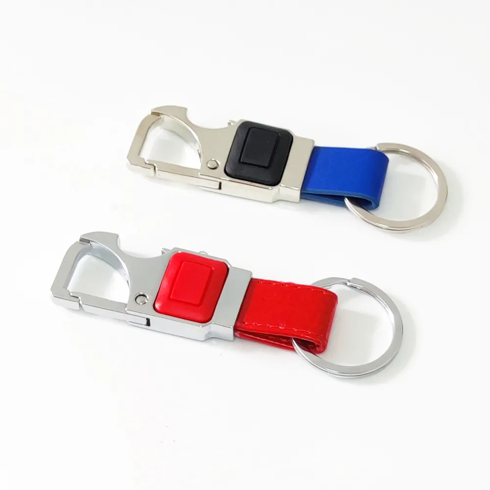 Produsen personalisasi gantungan kunci kulit kosong 3d, gantungan kunci kulit logo kustom pembuka logam dengan gantungan kunci kulit lampu Led