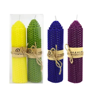 A Candle Rolled Beeswax Taper Candles Pure Natural Handmade Cone Top Candles For Romantic Decoration