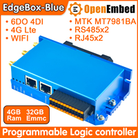 2026 OpenEmbed OpenWRT MediaTek MT7981BA Edgebox-Blue Controlador de Programación PLC WIFI6 4G LTE 4DI 6DO Control Industrial RS485