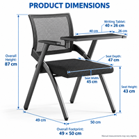 Chaise de formation pliable confortable et portable, chaise de conférence en tissu empilable et pliable avec tablette d'écriture, commande en gros