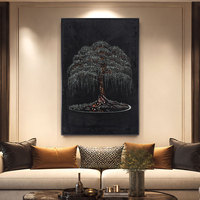 Peinture murale tissée brodée de haute qualité en gros, Tapisserie murale abstraite de luxe avec arbre, Décoration encadrée pour salon et maison