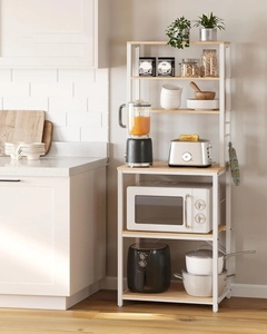 Étagère de rangement pour cuisine et garde-manger, support de rangement pour comptoir de bar <span class=keywords><strong>à</strong></span> <span class=keywords><strong>café</strong></span>, étagère pour four <span class=keywords><strong>à</strong></span> micro-ondes avec 6 crochets, en acier allié et bois d'ingénierie - Product Image 4