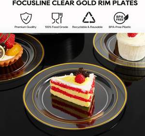 Platos de Plástico Ecológicos de Grado Alimenticio al por Mayor con Borde Dorado para Bodas y Cenas Elegantes - Product Image 2