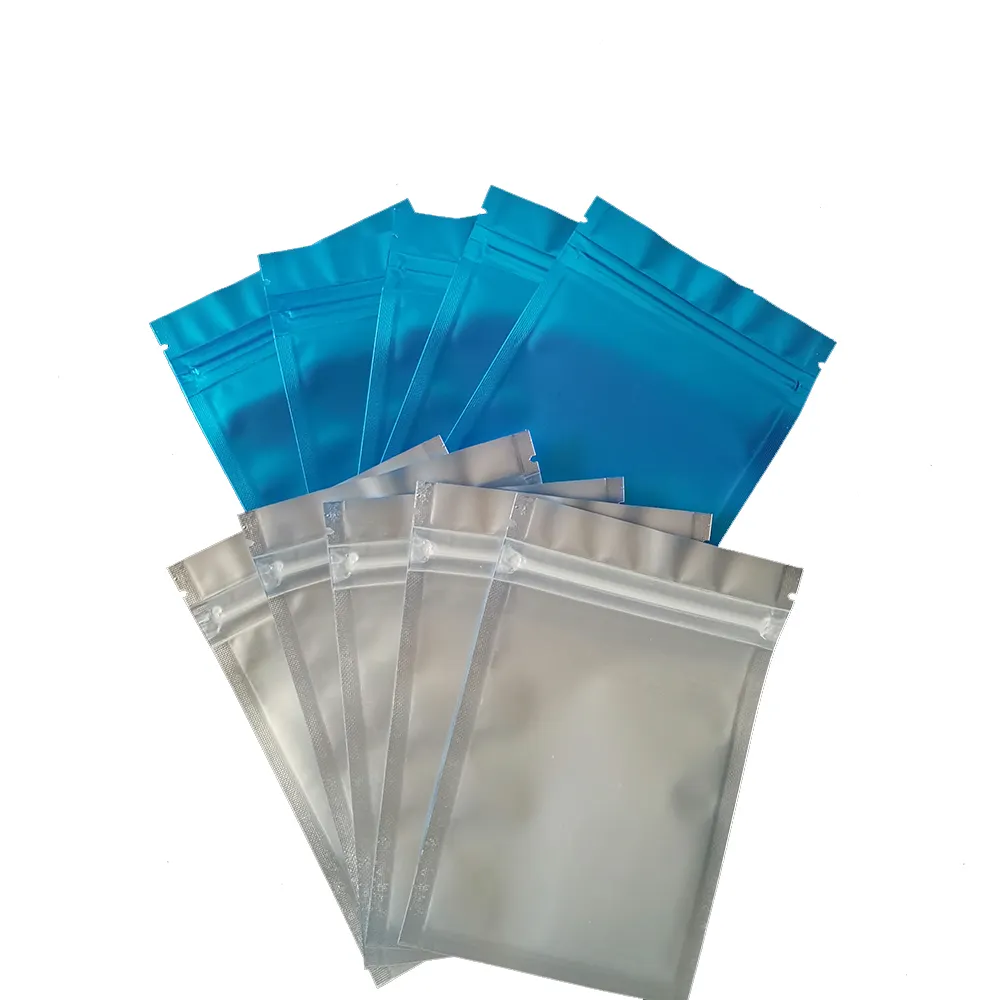 Polysmarts alta calidad claro frente azul bolsas de plástico sellado de 3 lados con cierre de cremallera paquete bolsa con