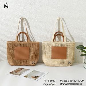 Borsa a tracolla in paglia traforata con doppio manico 46x29x13cm Colore naturale Borsa estiva - Product Image 2