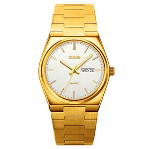 Custom High-End Luxury Skmei 9288 Gold Quartz <b>Watch</b> <b>for</b> <b>Men</b> Solid Steel Strap Dual Calendar Alloy Case Glass Dial Business Style - Product Image 2
