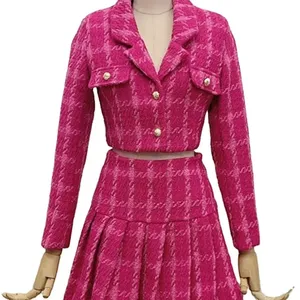 Piccolo profumo Vintage Tweed Top corto di lana cappotto corto e minigonne dolce 2 pezzi completo 2 pezzi donna autunno 2023