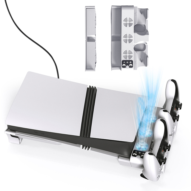 New Multifunctional Horizontal Cooling Fan Stand Double Controller Charging Station for PS5 Pro Slim Disc Digital Edition