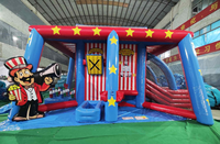 Structure gonflable 6 en 1 : Toboggan aquatique vache, aire de jeux, circuit maison de maïs, château gonflable, mur d'escalade. Idéale pour fêtes, événements promotionnels et usage commercial.