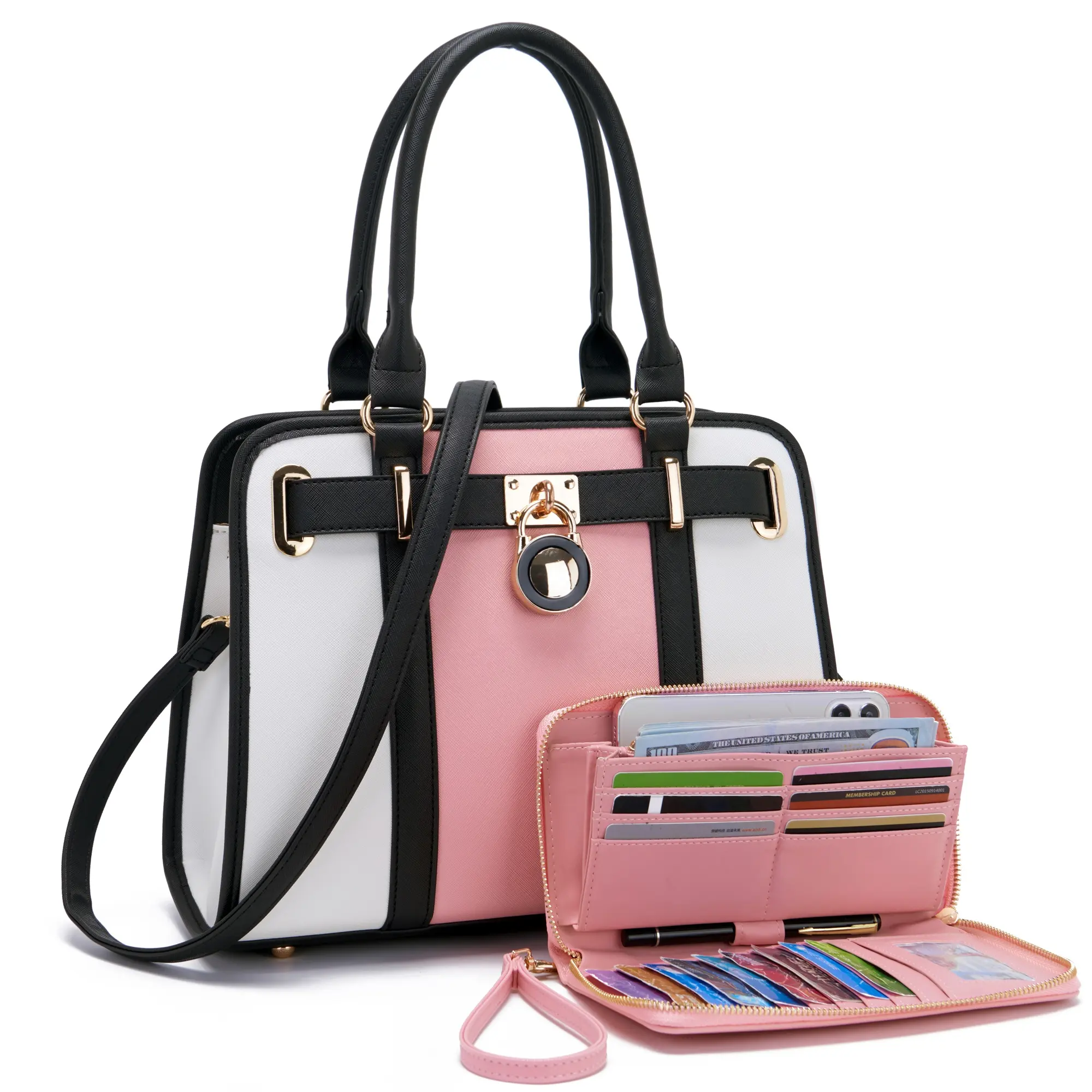2024 Wholesale Custom Top Handle PU Leather Purses Wallet Set Women's Fashion Work Tote Shoulder Bags 2pcs