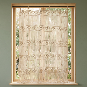 Rideau de porte rectangulaire en macramé beige, draperie de fenêtre en coton perlé, suspension murale bohème, écran d'intimité intérieur, personnalisé pour salon - Product Image 3