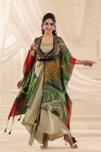 Compre un Kaftán Estampado de Diseñador con Vestido Interior para Mujer, Ropa Bohemia Étnica para Vacaciones, Fiesta o Resort, Atuendo Elegante - Product Image 6