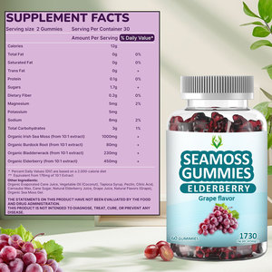Custom Branded Sea Moss Gummies Elderberry Gummy Nutritional <b>Supplement</b> Boost Energy Production Grape Taste - Product Image 2