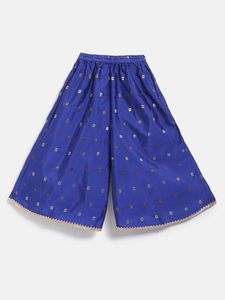 Top con cuello halter de brocado para niñas Twisha y pantalón palazzo de diseño propio en magenta y azul para niños (6 meses a 14 años) - Product Image 2