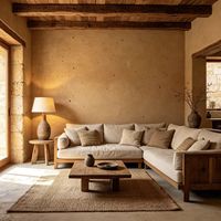 Panneau mural flexible en pierre, texture travertin beige, ambiance côtière chaleureuse pour mur de village et intérieur de restaurant