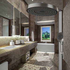 Système de douche carré à poignée unique, finition gris brossé, jet de pluie, barre coulissante, noyau de valve en céramique, acier inoxydable, pour salle de bain - Product Image 5