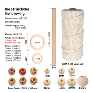 800 perles en bois, 109 yards de cordon en <span class=keywords><strong>macramé</strong></span> naturel de 3 mm, 100 % coton doux, corde en <span class=keywords><strong>macramé</strong></span>, <span class=keywords><strong>kit</strong></span> de fabrication de porte-plantes en <span class=keywords><strong>macramé</strong></span>, fabrication de supports en <span class=keywords><strong>macramé</strong></span> - Product Image 2