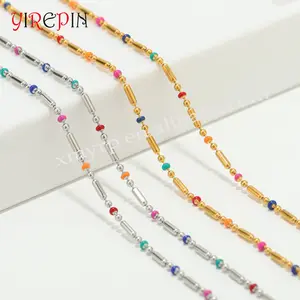 Hot Sale 1.6mm Chain Titanium Steel 3+1 Enamel Oil Drops Color Beads Gold Chains for DIY Jewelry Accessory Making