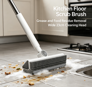 23cm <b>Extended</b> Floor Cleaning <b>Brush</b> Long Handle Bristle Scrub <b>Brush</b> with Squeegee for Tile Bathroom Kitchen - Product Image 4