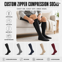 Calcetines de Compresión Personalizados con Cremallera, Fáciles de Poner y Quitar, Soporte hasta la Rodilla, Venta al por Mayor OEM, Diseño Personalizado, Empaque Personalizado