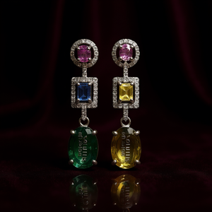 Orecchini Pendenti Silhouette con Zirconi Colorati, Taglio Ovale, Montatura a Griffe Geometrica, Gioielli Trendy da Festa per Donne - Product Image 2