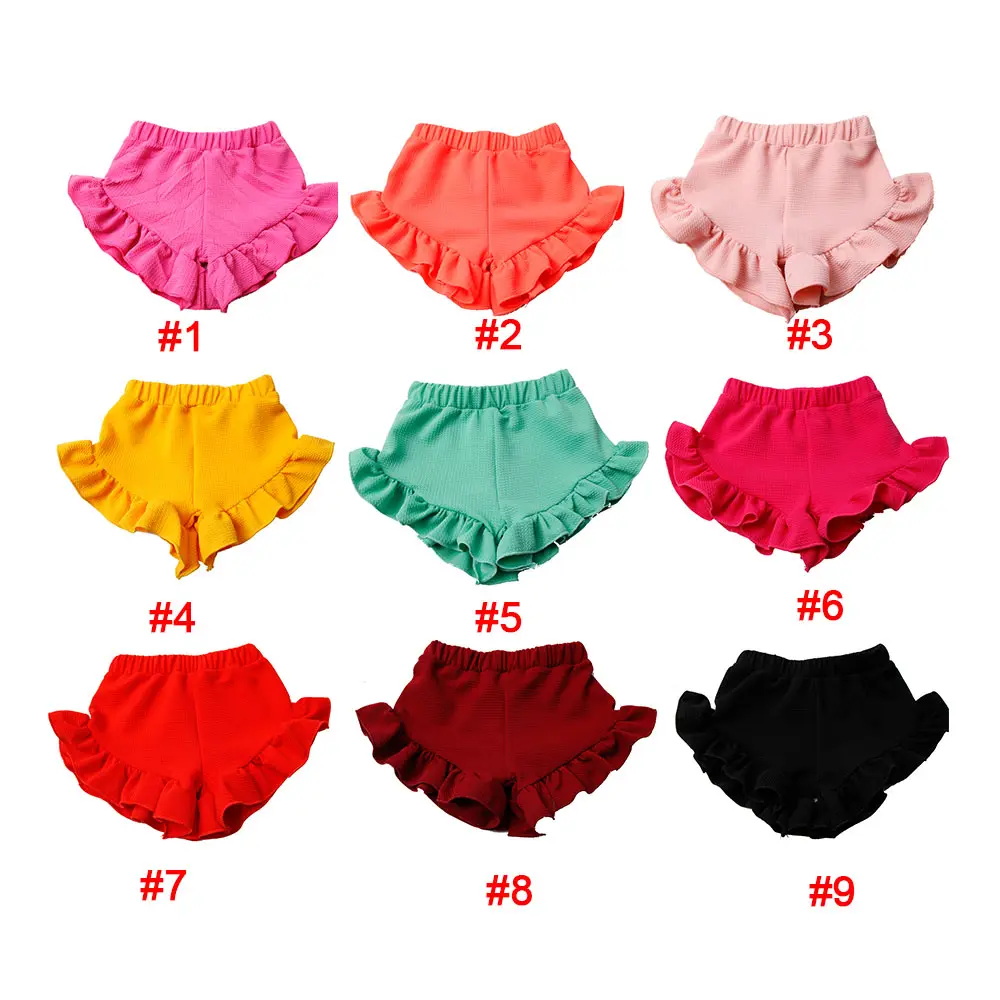 Boutique wholesale summer kids new style custom print baby girl pleated comfortable shorts kids ruffles shorts