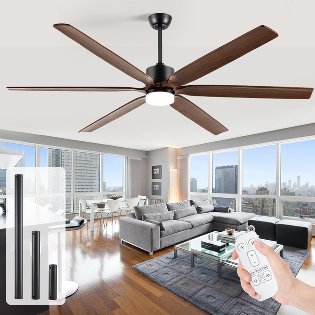 72 Inch Modern Walnut Large 6 Wood Blades Remote Control BLDC Motor Electric Lighted Ceiling Fan for Outdoor Hotel Use Energy