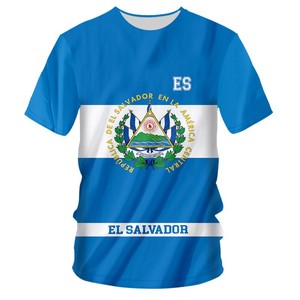 Camiseta con la Bandera de El Salvador, Unisex, Manga Corta, Cuello Redondo, Impresión Digital, Transpirable, Poliéster, Ropa Deportiva para Adultos - Product Image 1