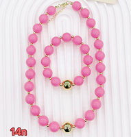 Collier de perles acryliques colorées CH-LAN2155 14N, collier de perles rondes en plastique bleu, bijoux en acrylique tendance pour femmes, vente en gros