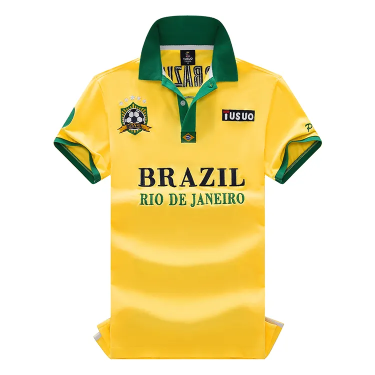 Benutzer definierte Stickerei Logo Plain Fußball Trikot Herren Polo Shirt Fußball Team Uniform Brasilien 100% Baumwolle Kurzarm Sportswear