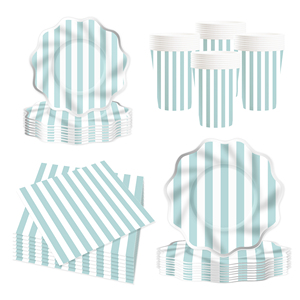 DAMAI - Vajilla Personalizada para Fiestas, Plato Ondulado con Estampado Plateado y Rayas Azules, Plato de Papel, Vaso, Servilleta - Product Image 6