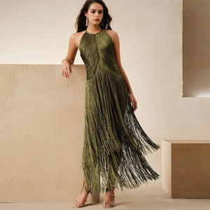 <span class=keywords><strong>Abito</strong></span> <span class=keywords><strong>Lungo</strong></span> Sexy con Collo all'Americana e Frange, Vestito Aderente Senza Maniche con Schiena Scoperta per Serate ed Eventi - Product Image 3