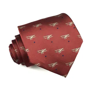 Gravata de pescoço original masculina, gravata de pescoço feita à mão com dupla asa, aviões de combate, marrom tecido personalizado, auto-apontamento 100%, gravata de piloto de seda