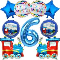 Ensemble de ballons d'anniversaire sur le thème du train, ballons en feuille de papier d'aluminium bleus de 32 pouces