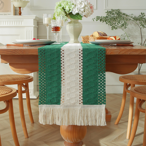 Bohemian <strong>Table</strong> <strong>Runner</strong> 72 Inch Farmhouse Rustic <strong>Burlap</strong> Decor with Tassels Autumn Thanksgiving Home Decoration for Living Room - Product Image 4