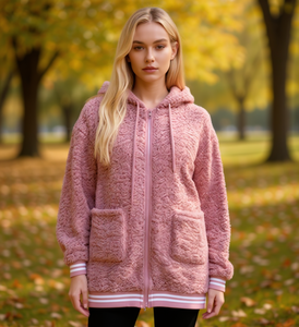 Sweat-shirt à capuche en polaire pour femme, manches longues, couleur unie, manteau décontracté d'hiver avec poches - Product Image 2