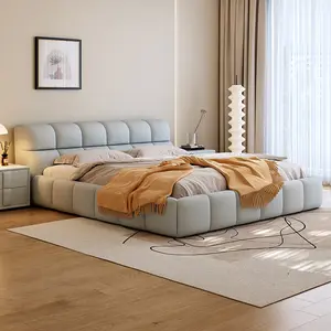 2024 Youta cama queen-size moderna com armazenamento em tecido sintético e conjunto de móveis para quarto com mesa de cabeceira