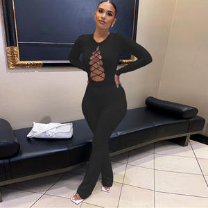 2026 セクシー ホローアウト 長袖 エースアップ ジャンプスーツ レディース スキニー ジャンプスーツ パッチワーク ジャンプスーツ - Product Image 6