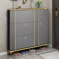 Meuble à Chaussures Nordique Moderne en Bois de Luxe, Organisateur de Rangement Gain de Place pour Entrée, Meuble Fin à Abattants