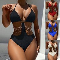 Nouvelle Collection Maillot de Bain Écologique Halter Uni 1 Pièce Élastique avec Cordon de Serrage et Logo à la Taille pour Femme – Service OEM