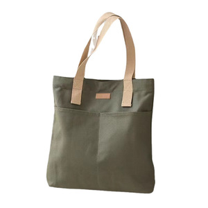 Japan Style Canvas Tote Bag Large Green Vertical <b>Square</b> Zipper Closure Everyday Use Women's Bag - Product Image 5