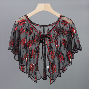 Elegante Capa <span class=keywords><strong>de</strong></span> Hombro con Lentejuelas Bordadas, Chal, Bufanda <span class=keywords><strong>de</strong></span> Poliéster, Diseño para Vestido <span class=keywords><strong>de</strong></span> <span class=keywords><strong>Fiesta</strong></span>, Accesorio - Product Image 3