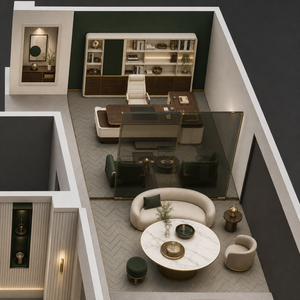 Innenarchitektur-Zeichnungen 3D-Grundriss-Rendering Glas-Trennwand Holz-Arbeitsplatz Möbel-Layout-Schema für Büro-Renovierung - Product Image 3